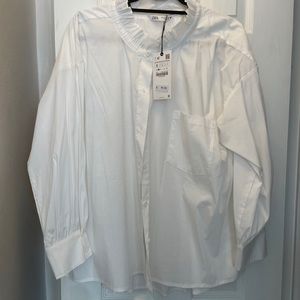 NWT ZARA RUFFLE MANDARIN COLLAR OVERSIZED COTTON SUMMER BLOUSE